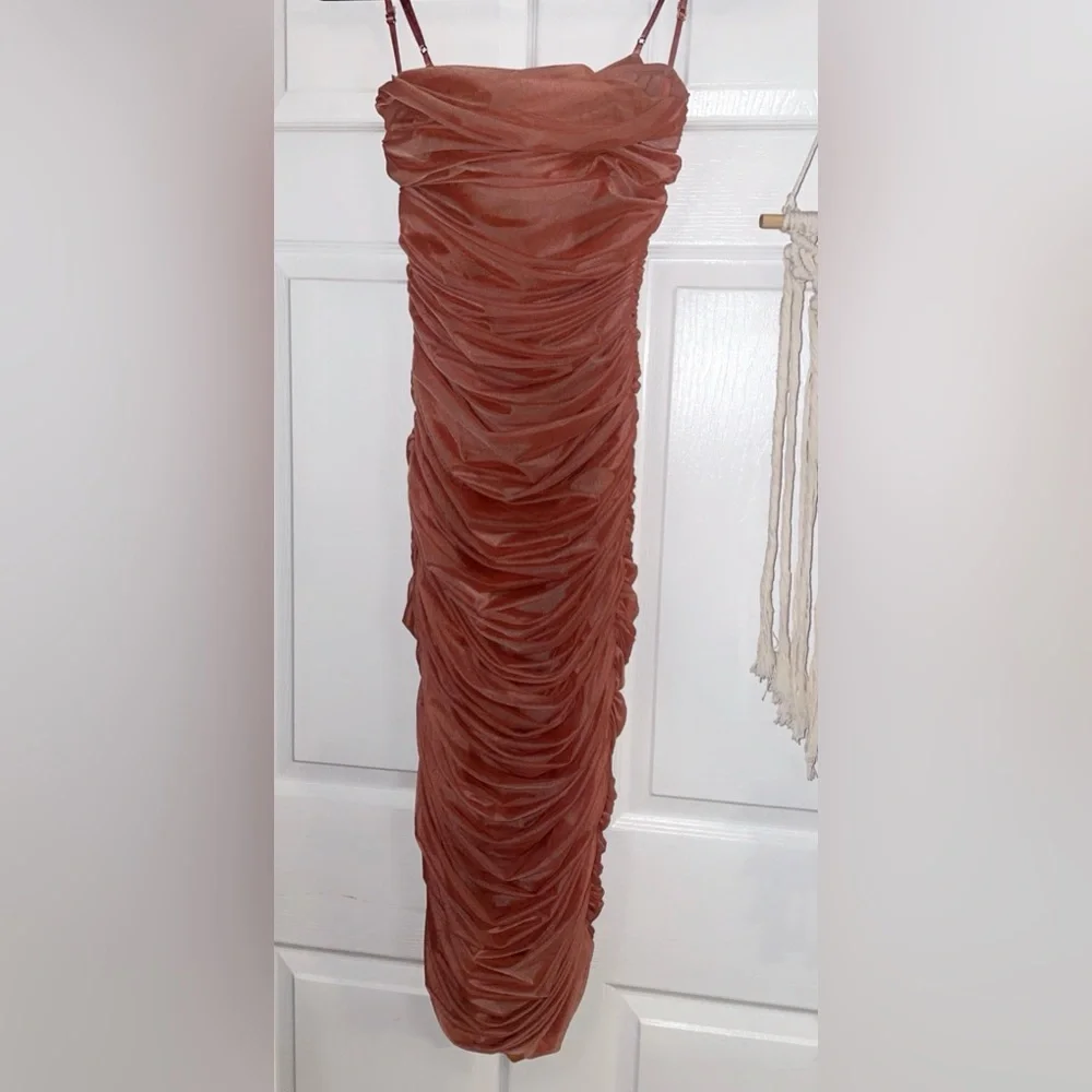 House Of CB Sirene Gathered Organza Mesh Antique Rose Dress S - Picture 4 of 9